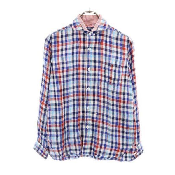 ジュンヤワタナベコムデギャルソン 2012年 リネン チェック柄 長袖 チェックシャツ XS 青系 JUNYA WATANABE COMME des GARCONS メンズ拍卖