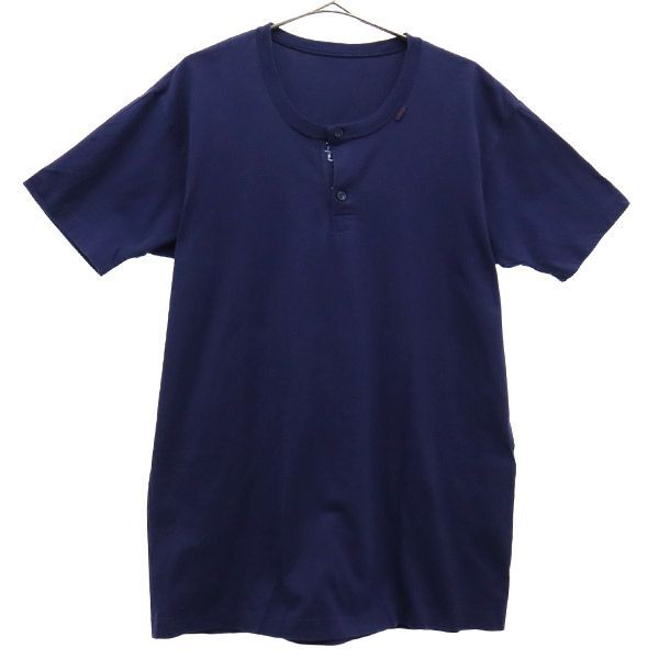 パパス マニエール ド ヘミング ロゴプリント 半袖 ヘンリーネック ポロシャツ S ネイビー PaPas MANIERE DE HEMING メンズ拍卖