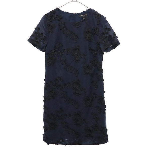 バナナリパブリック 刺繍 半袖 ワンピース 0 ネイビー Banana Republic レディース拍卖