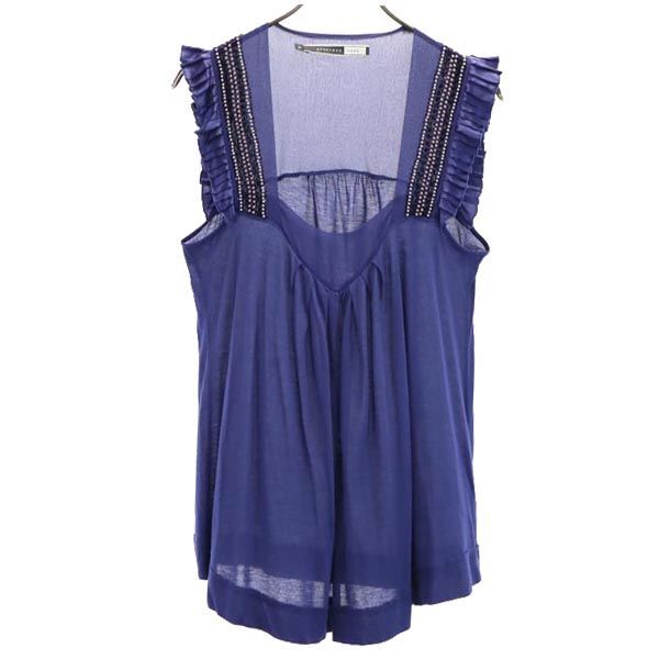 スポーツマックスコーデ ノースリーブ チュニック M ネイビー系 SPORT MAX CODE ビーズ飾り レディース拍卖