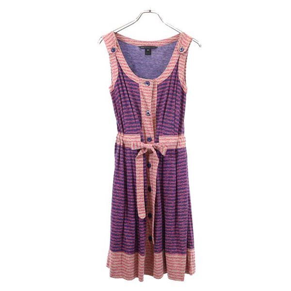 マークバイマークジェイコブス 総柄 ノースリーブ フロントリボン ワンピース XS パープル系 MARC BY MARC JACOBS レディース拍卖