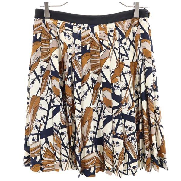 マークバイマークジェイコブス 総柄 ミニ丈 シルク プリーツスカート 2 ブラウン系 MARC BY MARC JACOBS サイドジップ レディース拍卖