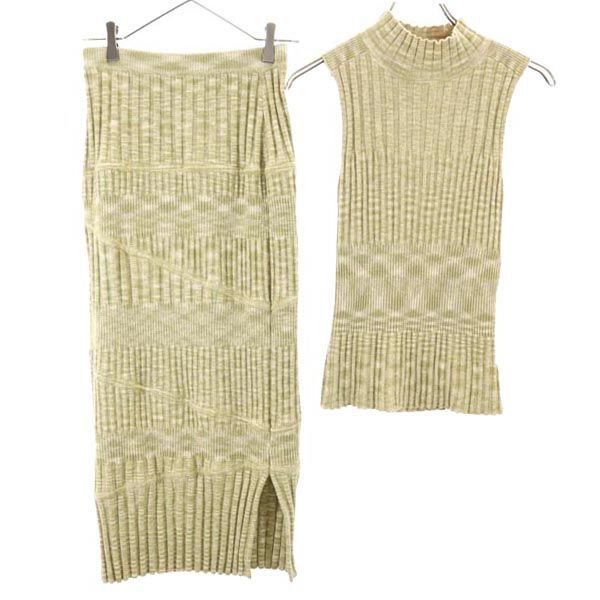 スナイデル ノースリーブ ニット 上下 セットアップ F カーキ SNIDEL ニットスカート レディース拍卖