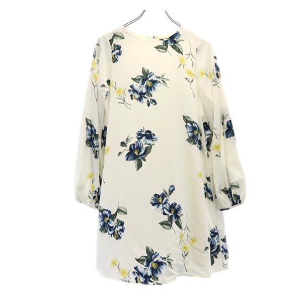 スナイデル 花柄 長袖 ワンピース F ホワイト×ブルー×イエロー SNIDEL レディース拍卖