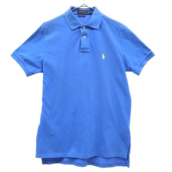 POLO RALPH LAUREN ポロラルフローレン 刺繍 半袖 ポロシャツ S ブルー 鹿の子地 メンズ拍卖