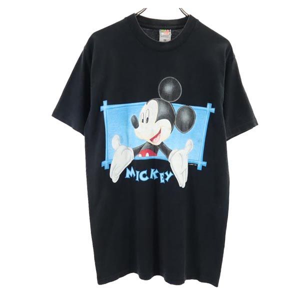 ミッキーアンリミテッド 90s オールド USA製 ミッキーマウスプリント 半袖 Tシャツ M ブラック系 MICKEY UNLIMITED メンズ拍卖