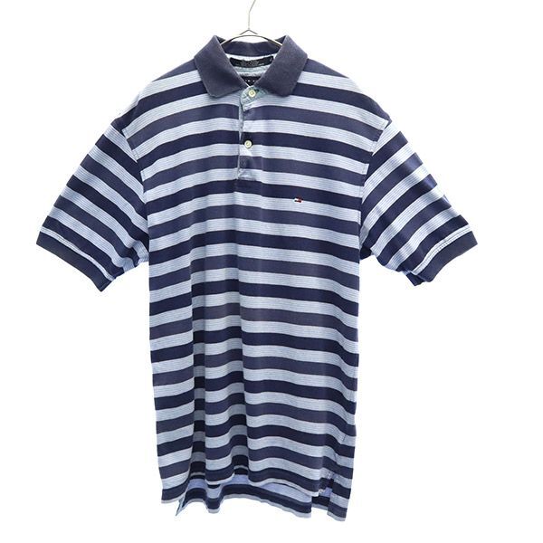 トミーヒルフィガー ボーダー 半袖 ポロシャツ M ブルー×ネイビー TOMMY HILFIGER メンズ拍卖