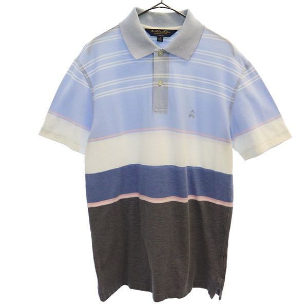 ブルックスブラザーズ ボーダー 半袖 ポロシャツ S ブルー系 Brooks Brothers メンズ拍卖