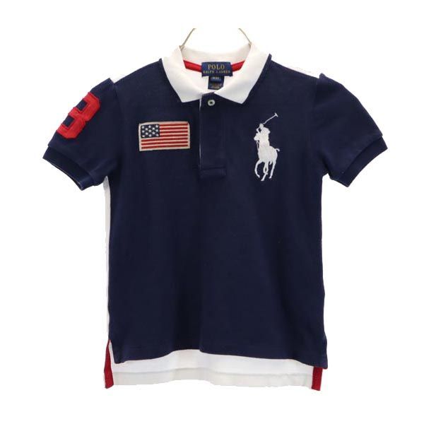 ポロラルフローレン ビッグポニー 刺繍 半袖 ポロシャツ 3/3T ネイビー POLO RALPH LAUREN 鹿の子 キッズ拍卖