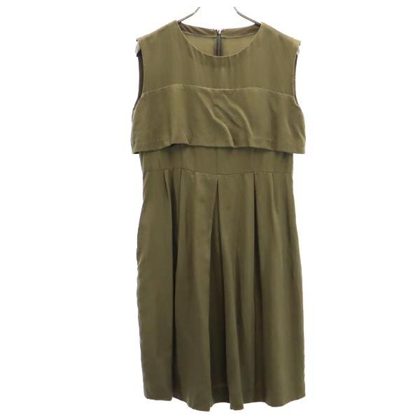 タロウホリウチ 日本製 ノースリーブ デザイン ワンピース 2 カーキグリーン TARO HORIUCHI バックジップ レディース拍卖