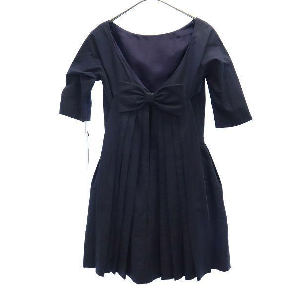 未使用 バナーバレット リネンブレンド 半袖 ワンピース 36 ネイビー Banner Barrett レディース拍卖