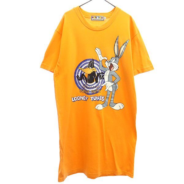 ルーニーテューンズ バックスバニー プリント 半袖 ワンピース 95 オレンジ LOONEY TUNES ロング丈Tシャツ レディース拍卖