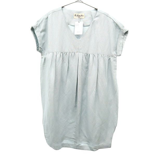 未使用 ザファーストフロアー リネンブレンド 半袖 コクーン ワンピース F ブルー The 1st. Floor ナノユニバース レディース拍卖