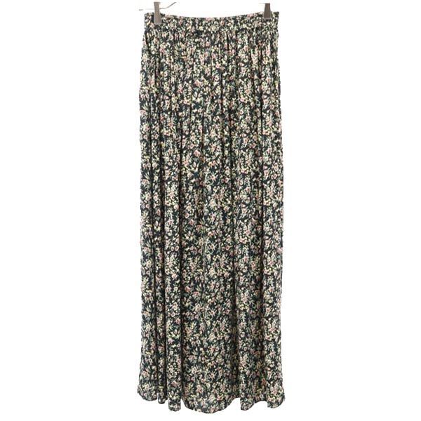 ネセサリーオブジェクト 90s オールド 花柄 ロング丈 ギャザースカート S 黒系 NECESSARY OBJECTS レディース拍卖