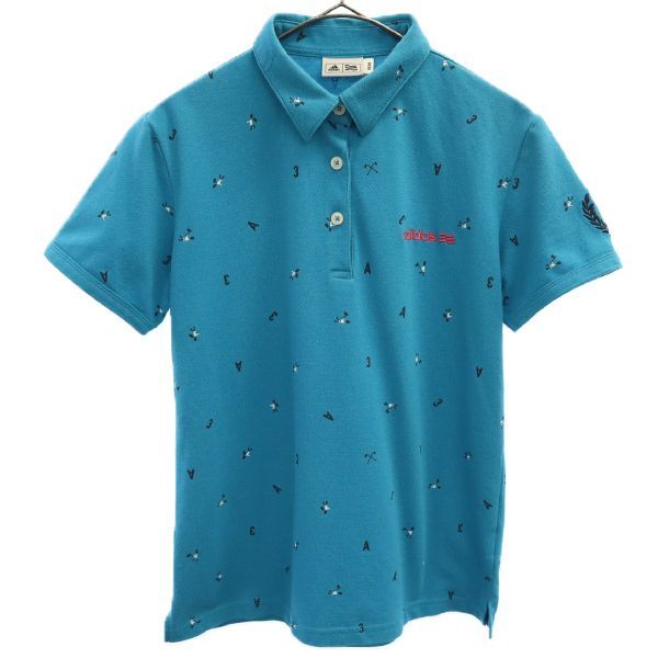 アディダス 総柄 ゴルフ 半袖 ポロシャツ M ブルー adidas スポーツ レディース拍卖