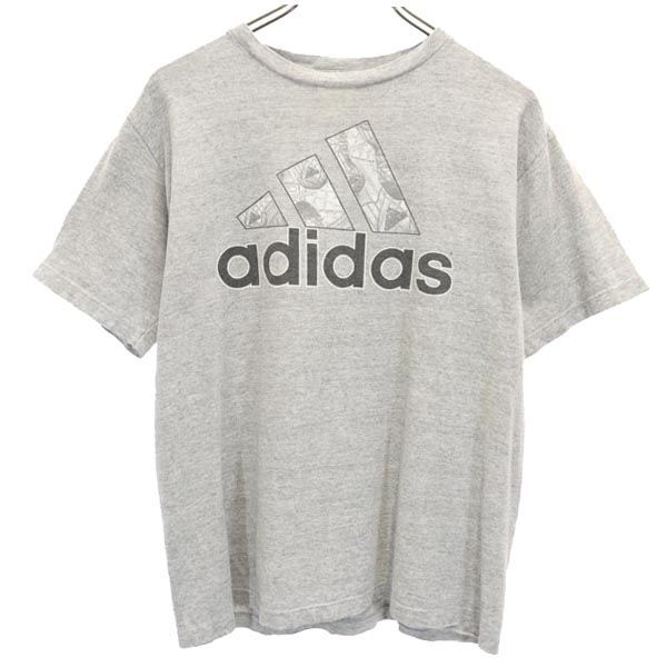 アディダス 90s USA製 オールド ロゴプリント 半袖 Tシャツ L グレー系 adidas メンズ拍卖