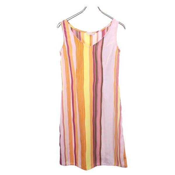 マックスアンドコー イタリア製 ストライプ柄 ノースリーブ ワンピース 40 ピンク×オレンジ×黄 MAX&CO レディース拍卖