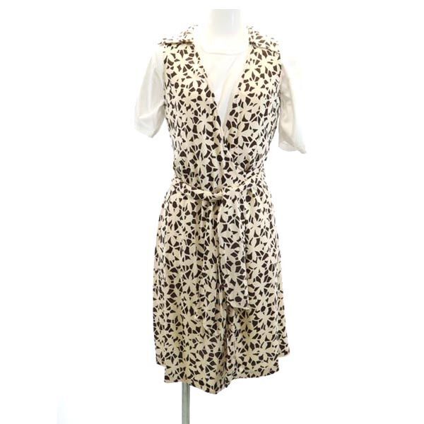 ダイアンフォンファステンバーグ シルク 総柄 ノースリーブ カシュクール ワンピース 4 ブラウン系 DIANE VON FURSTENBERG レディース拍卖