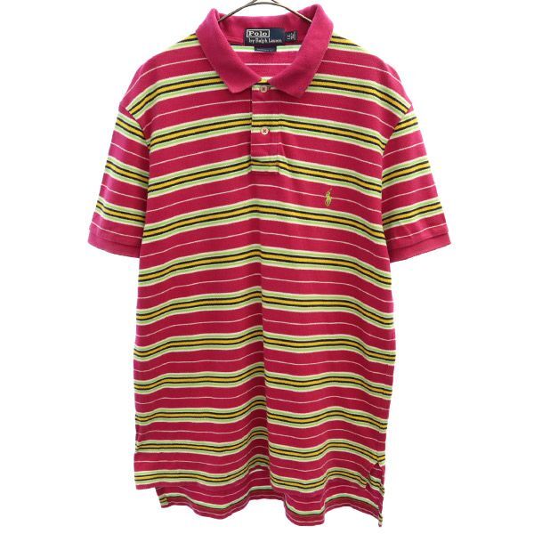 ポロバイラルフローレン ボーダー柄 半袖 ポロシャツ LL ピンク系 Polo by Ralph Lauren 鹿の子地 カスタムフィット メンズ拍卖