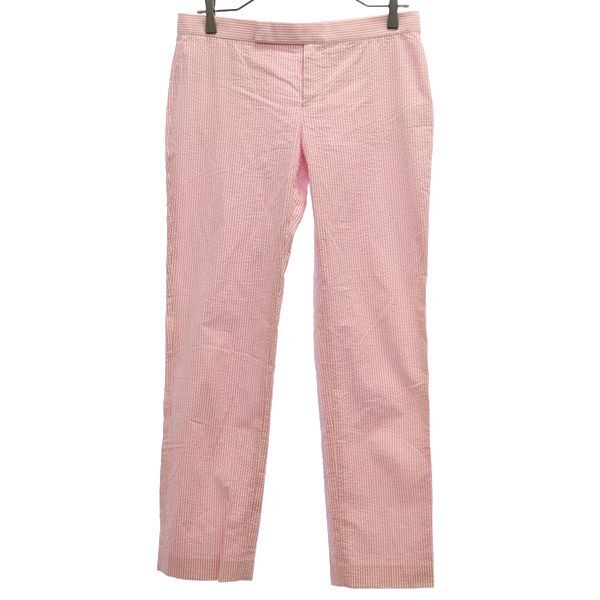 ラルフローレン ストライプ シアサッカー テーパードパンツ 9 ホワイト×ピンク RALPH LAUREN レディース拍卖