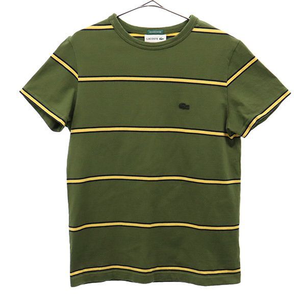ラコステ ボーダー 半袖 Tシャツ XS グリーン系 LACOSTE クルーネック メンズ拍卖