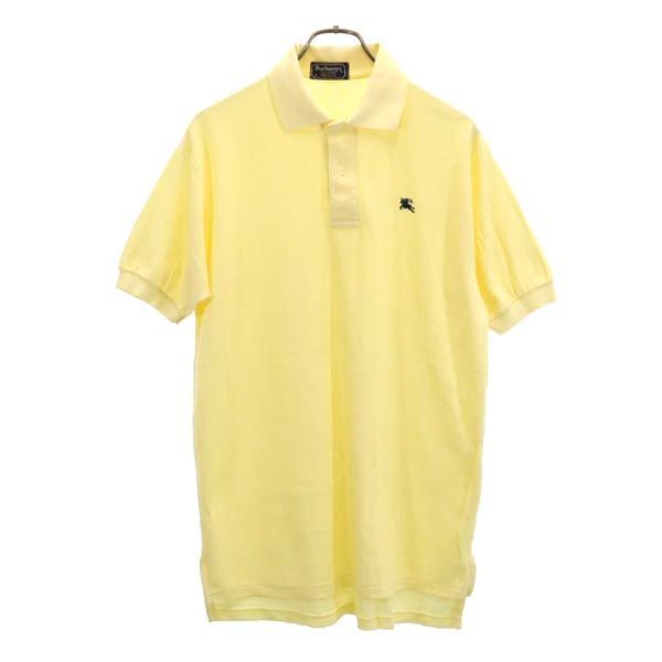 バーバリーズ 90s USA製 ワンポイント刺繍 半袖 ポロシャツ M イエロー系 Burberrys 鹿の子 メンズ拍卖