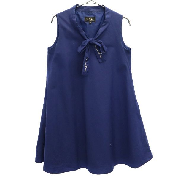トゥービー バイ アニエスベー ワンポイント刺繍 ノースリーブ ワンピース 36 ブルー To b. by agnes b. レディース拍卖