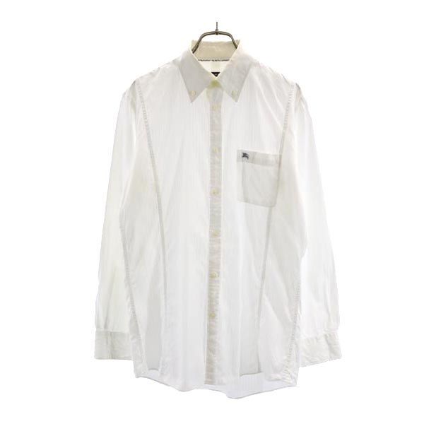 バーバリーブラックレーベル 三陽商会 ストライプ地 長袖 ボタンダウンシャツ 39 白 BURBERRY BLACK LABEL メンズ拍卖