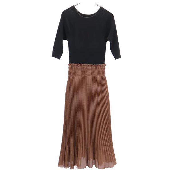 スナイデル 5分袖 ニット ドッキング プリーツ ワンピース F 黒系 SNIDEL レディース拍卖