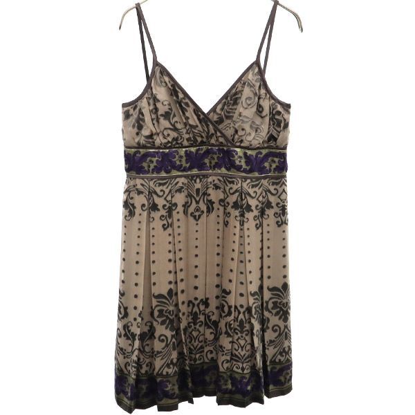 グレースコンチネンタル シルク 総柄 キャミワンピース 36 ベージュ×パープル GRACE CONTINENTAL レディース拍卖