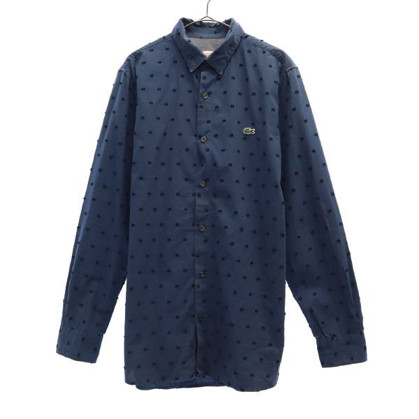 ラコステ 総柄 長袖 ボタンダウンシャツ 39 ブルー LACOSTE コットンシャツ メンズ拍卖