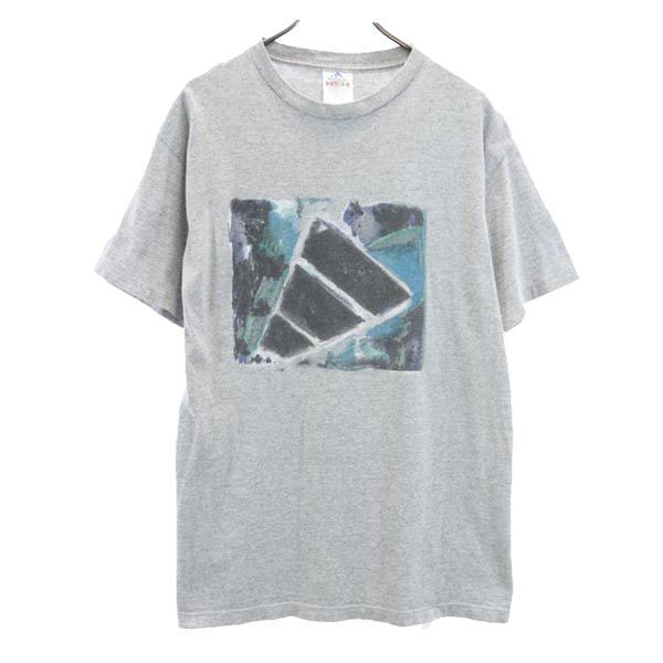 アディダス 90s USA製 オールド ロゴプリント 半袖 Tシャツ S グレー adidas メンズ拍卖