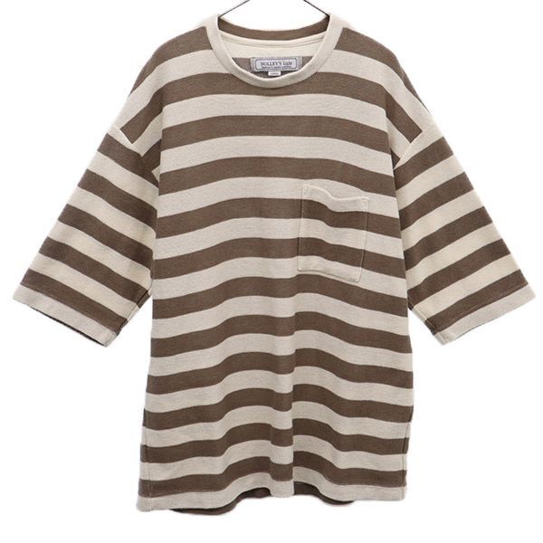 ノーリーズ ライト ボーダー 半袖 セーター L ホワイト×ブラウン NOLLEY'S Light ニット メンズ拍卖