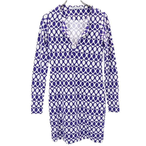ダイアンフォンファステンバーグ 総柄 長袖 ストレッチ ワンピース パープル系 DIANE VON FURSTENBERG レディース拍卖
