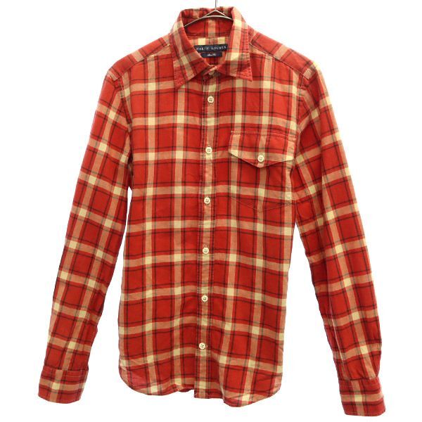 ラルフローレン チェック 長袖 シャツ 9 レッド RALPH LAUREN コットンシャツ レディース拍卖