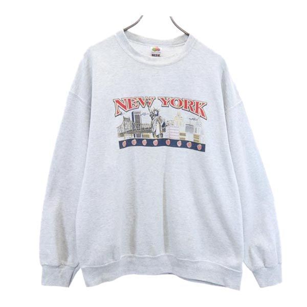 フルーツオブザルーム プリント 長袖 スウェット トレーナー XL グレー系 FRUIT OF THE LOOM ビッグサイズ メンズ拍卖