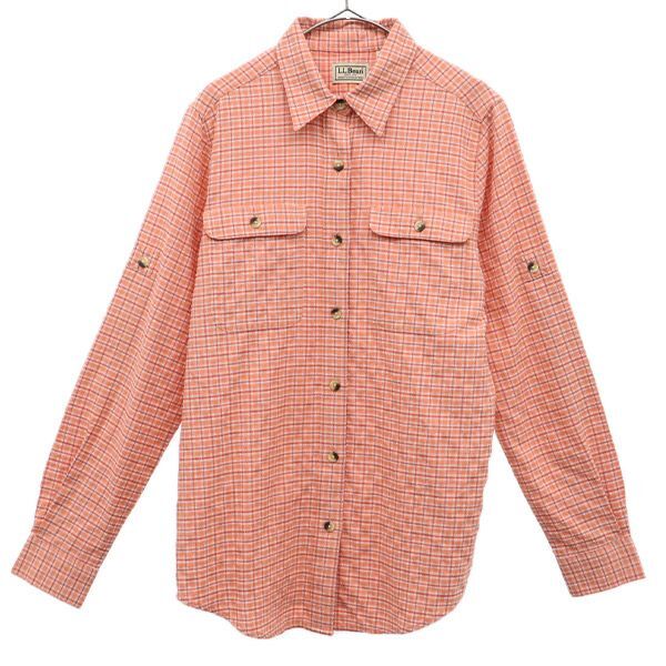 エルエルビーン アウトドア チェック柄 長袖 シャツ XS オレンジ×ホワイト L.L.Bean レディース拍卖
