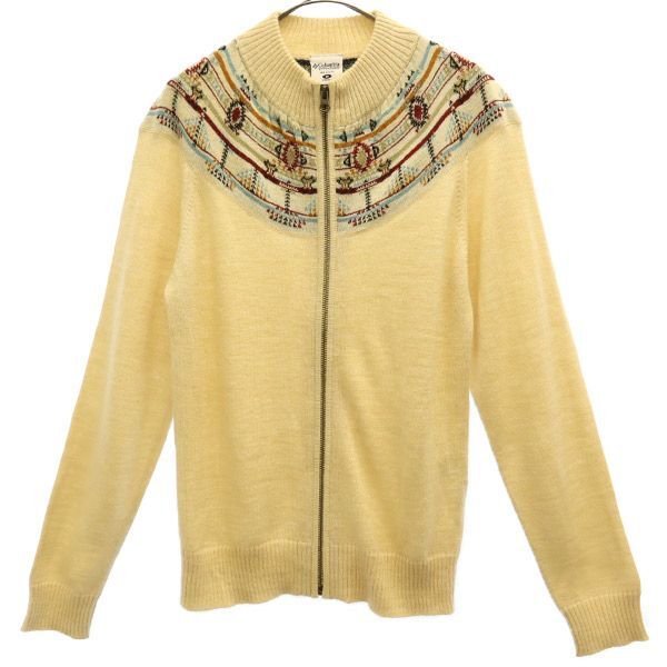 コロンビア アウトドア 総柄 フルジップ ニットジャケット M ホワイト Columbia レディース拍卖