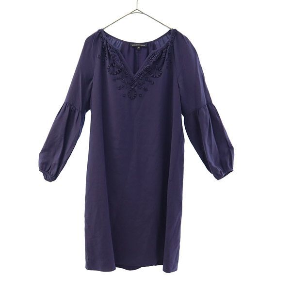 バナナリパブリック シルク 長袖 ワンピース XS パープル Banana Republic レディース拍卖