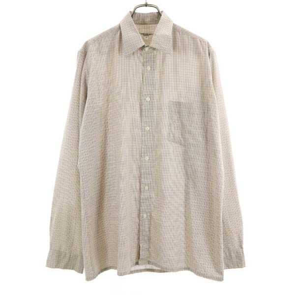 イヴサンローラン 80s 90s オールド チェック柄 長袖 シャツ 15 1/2 34-35 茶系 YVES SAINT LAURENT ワイシャツ メンズ拍卖