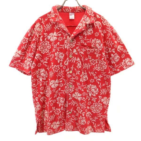 クーティープロダクションズ 総柄 半袖 パイル地 オープンカラーシャツ M 赤 COOTIE PRODUCTIONS メンズ拍卖