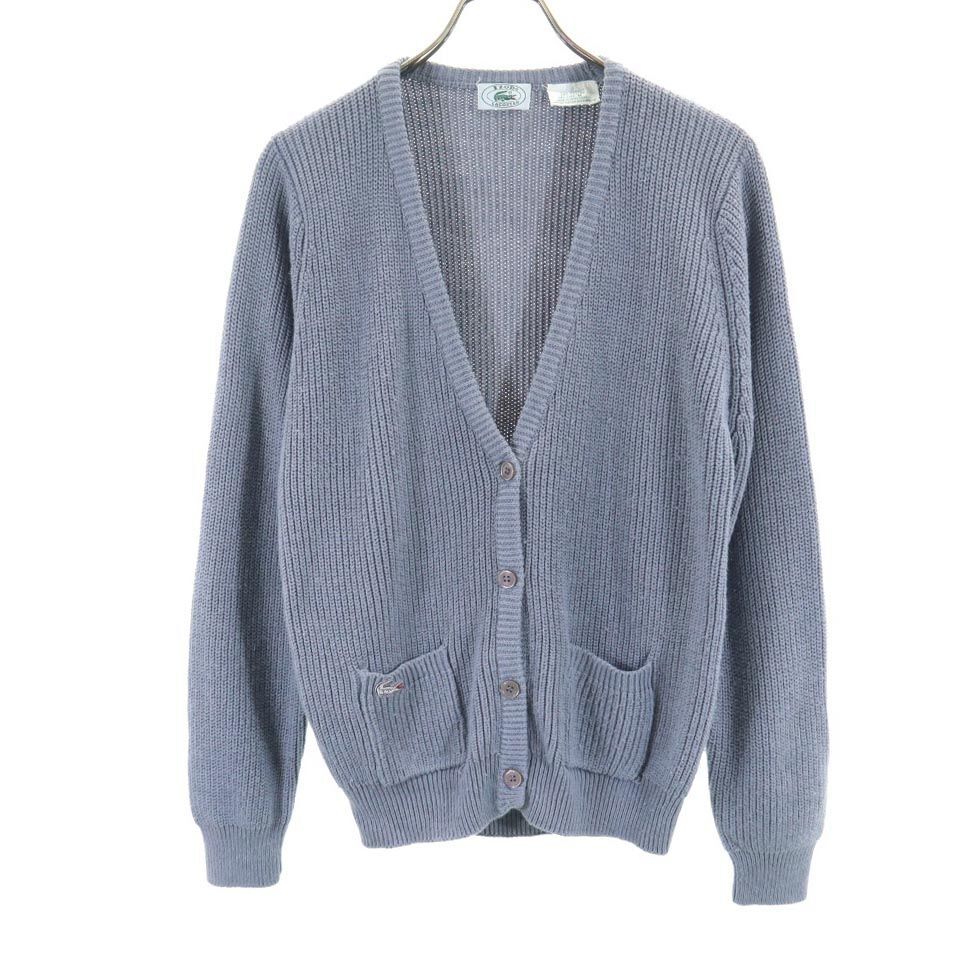 ラコステ 90s コットンブレンド オールド 長袖 ニット カーディガン M グレー系 LACOSTE レディース拍卖