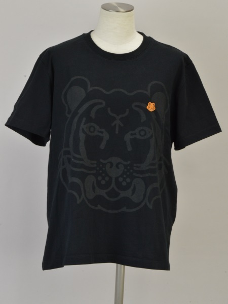 ケンゾー KENZO Tシャツ/カットソー 虎 ワンポイント刺繍 半袖 Lサイズ ブラック ポルトガル製 レディース j_p F-S4484拍卖