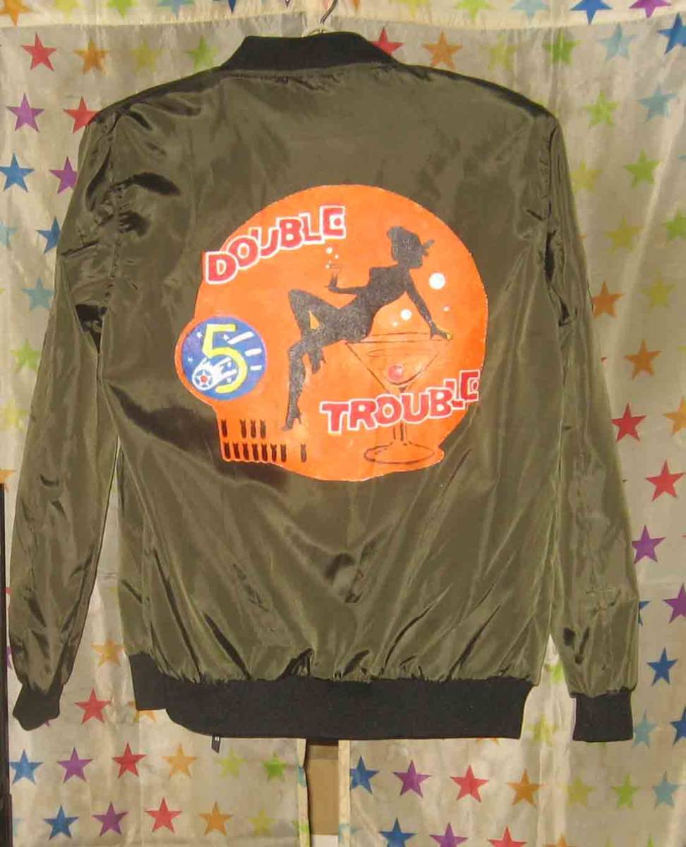 【即決】手描きバックペイント 【NOSE ART ノーズアート】 MA-1風 カーキ色 薄手のジャンパー フリーサイズ拍卖