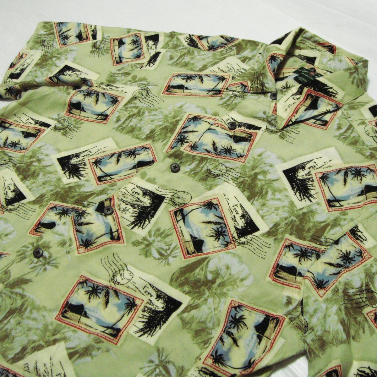 ■送料0 ^^ DAVID TAYLOR レーヨン地 アロハシャツ L 手紙と思い出 ■アメリカ USA古着 N7■超BIGサイズ 大量出品中■拍卖