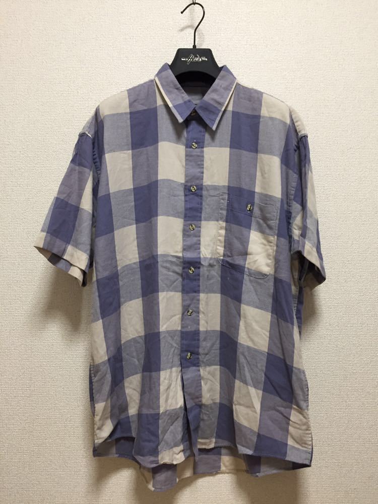 USA古着 SANSABELT S-P-O-R-T 半袖シャツ チェックシャツ 青紫系拍卖