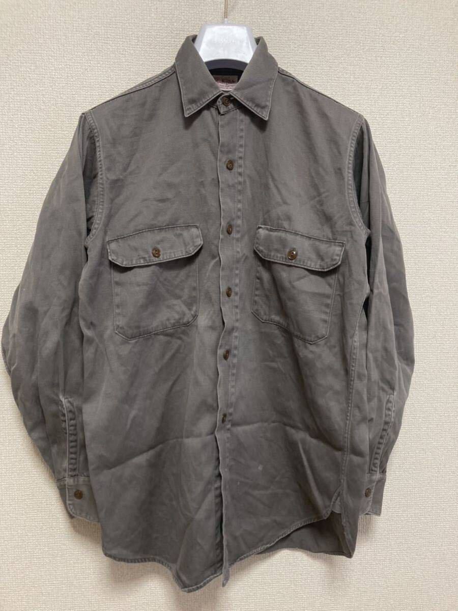 50's 60's USAヴィンテージ HERCULES Luster chino ヘラクレス ワークシャツ マチ付き ネコ目ボタン グレー SANFORIZED拍卖