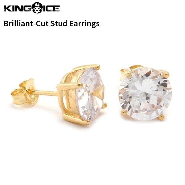 【トップの幅 7mm】King Ice キングアイス ブリリアントカット スタッド ピアス ゴールド Brilliant-Cut Stud Earrings イヤリング メンズ拍卖