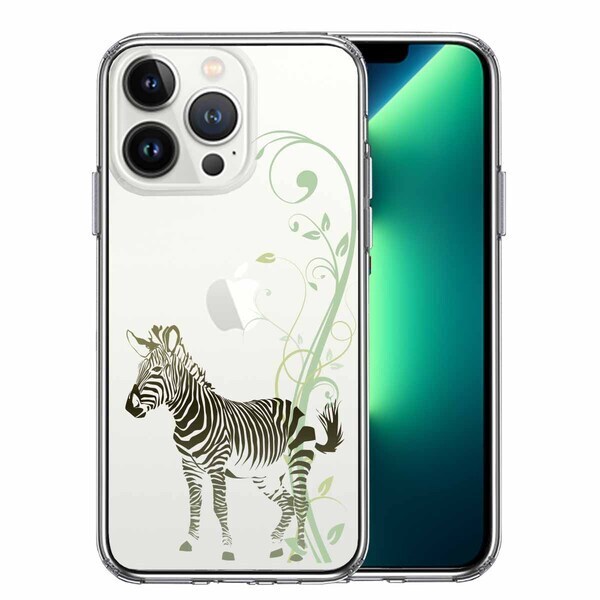 iPhone13Pro ケース クリアフローラル ゼブラ グリーン スマホケース 側面ソフト 背面ハード ハイブリッド拍卖