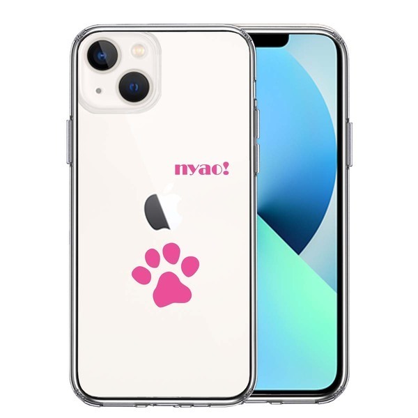 iPhone13 ケース クリアねこ 猫 足跡 ピンク スマホケース 側面ソフト 背面ハード ハイブリッド拍卖